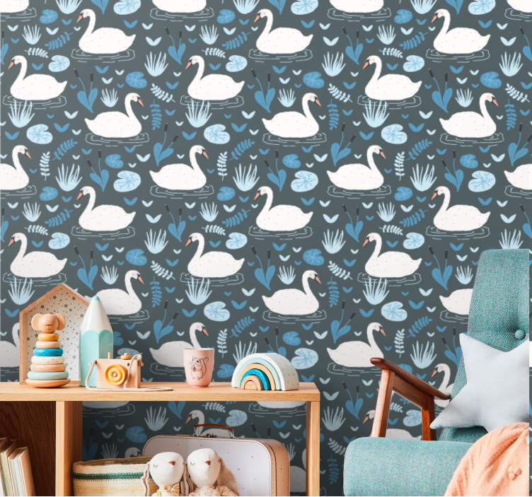 Papel de parede pássaros motivo lago dos cisnes - TenStickers