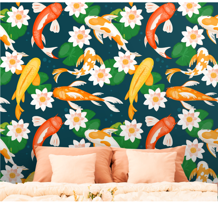 Papel de parede peixes flora da lagoa de carpas - TenStickers