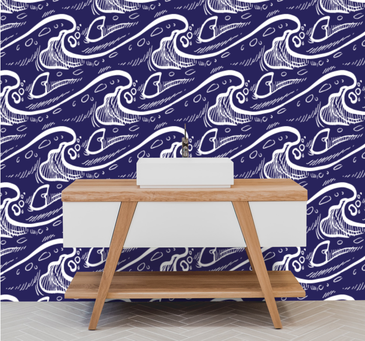 Papel de parede peixes padrão de ondas oceânicas - TenStickers