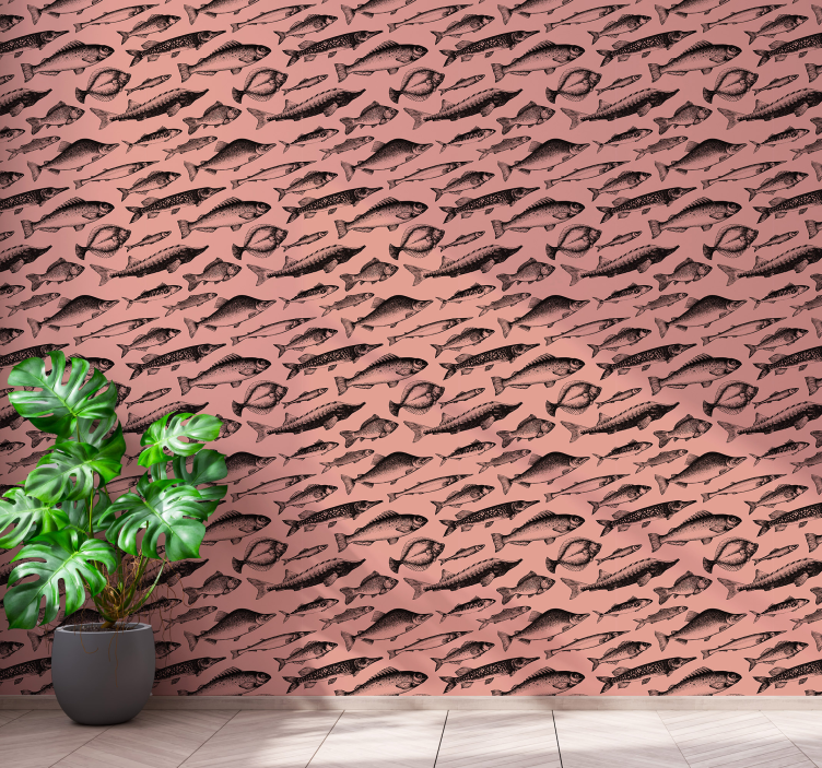 Papel de parede peixes padrão de peixe rosa - TenStickers