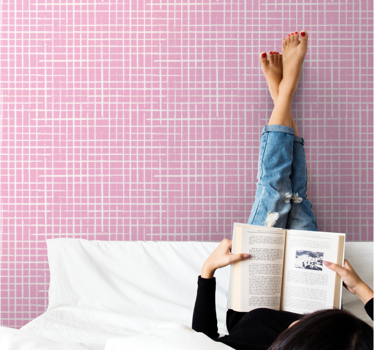 Papel de parede quadrados ambiente de padrão de grade - TenStickers