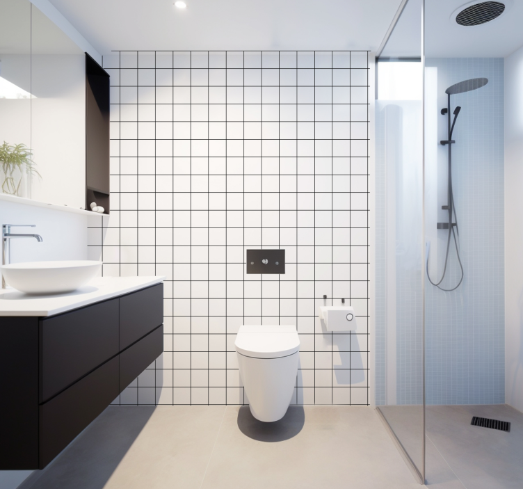 Papel de parede quadrados linhas finas em preto e branco - TenStickers