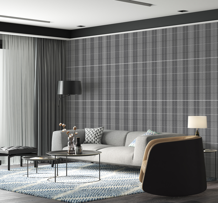 Papel de parede quadrados padrão escocês cinza - TenStickers