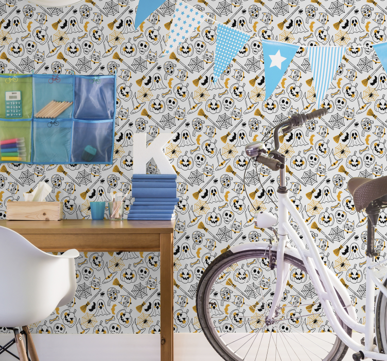 Papel de parede juvenil Caveiras e abóboras - TenStickers