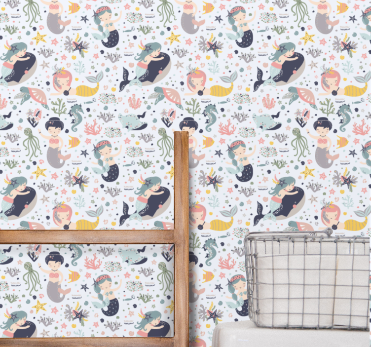 papel de parede quarto de bebé amigos aquáticos sereia - TenStickers
