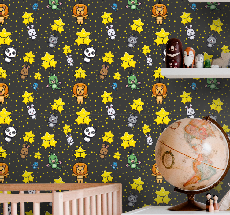 Papel de parede quarto de bebé animais e estrelas - TenStickers