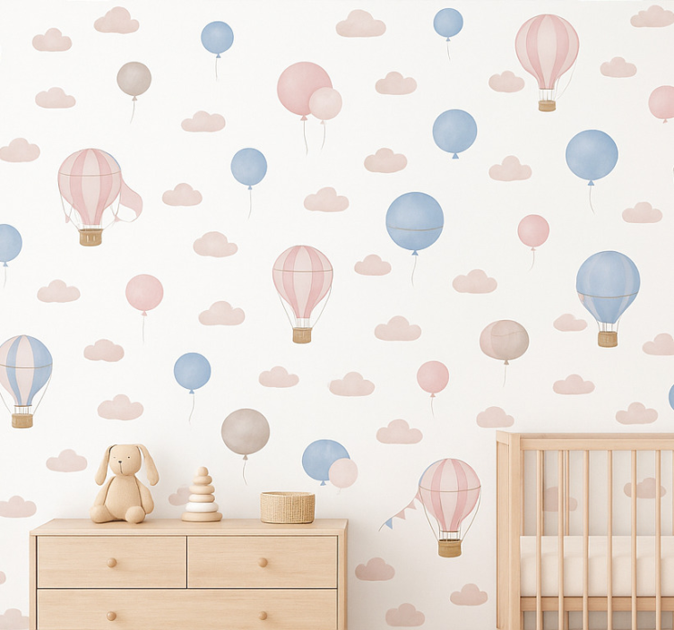 Papel de parede quarto de bebé balões sonho pastel - TenStickers