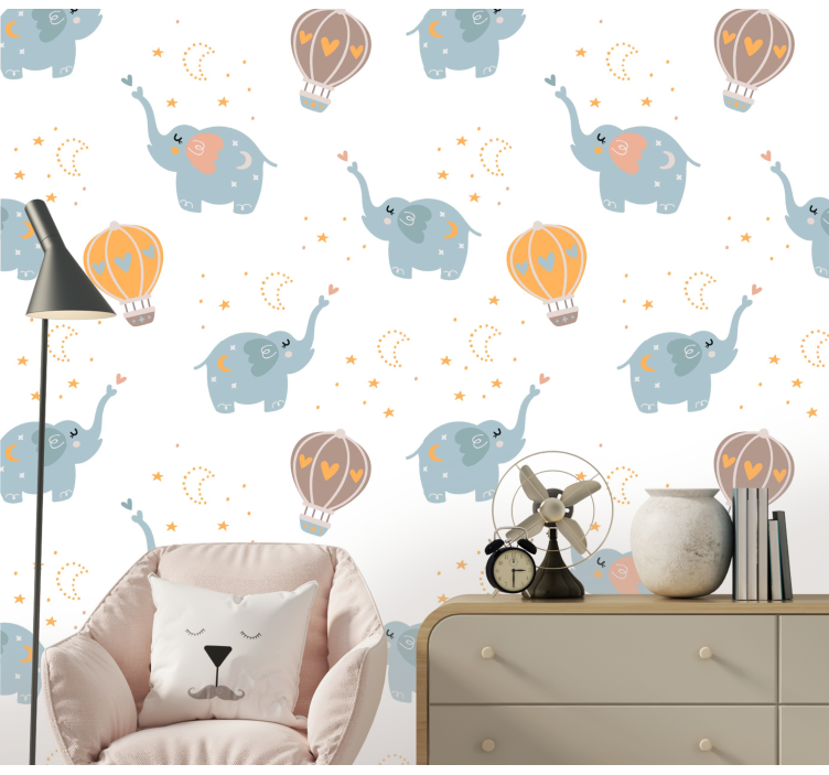 papel de parede quarto de bebé dança de balão de elefante - TenStickers