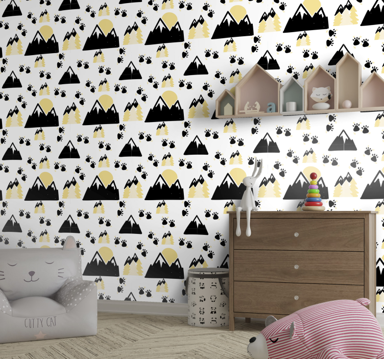 papel de parede quarto de bebé montanhas e trilhas para cães - TenStickers