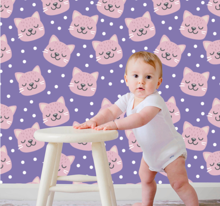 papel de parede quarto de bebé padrão de gato polca - TenStickers