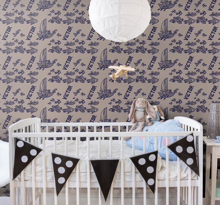 papel de parede quarto de bebé barcos à vela com nome - TenStickers