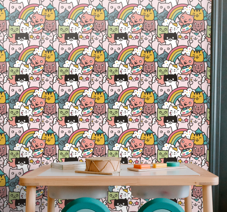 papel de parede quarto de bebé unicórnios gatos brincalhões - TenStickers