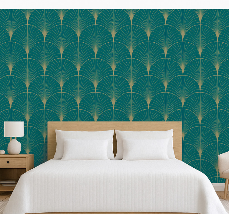 Papel de parede quarto de casal arte decor azul ouro - TenStickers