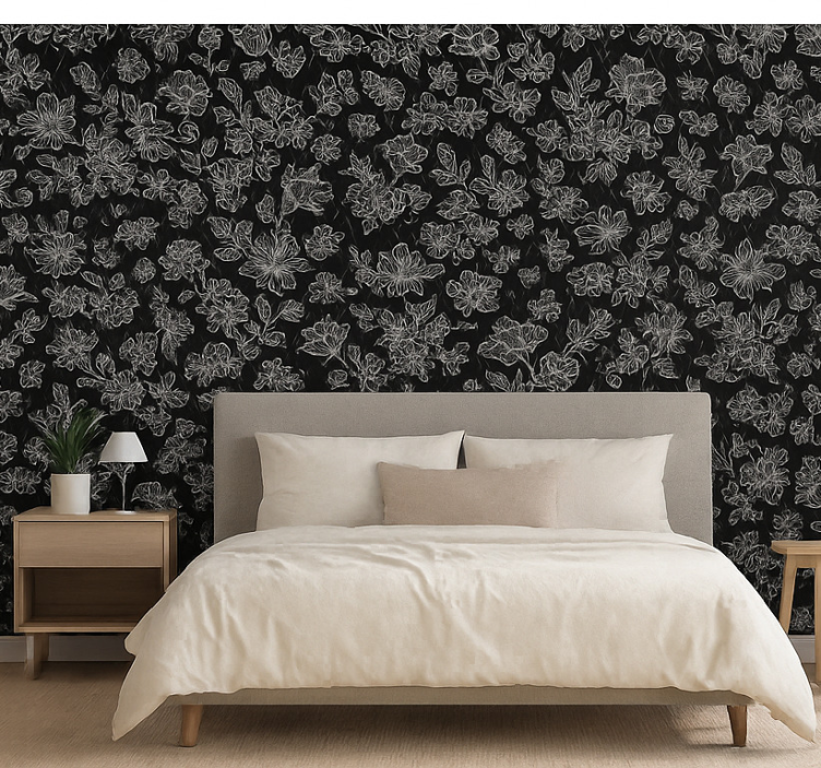 Papel de parede quarto de casal com design floral escuro - TenStickers