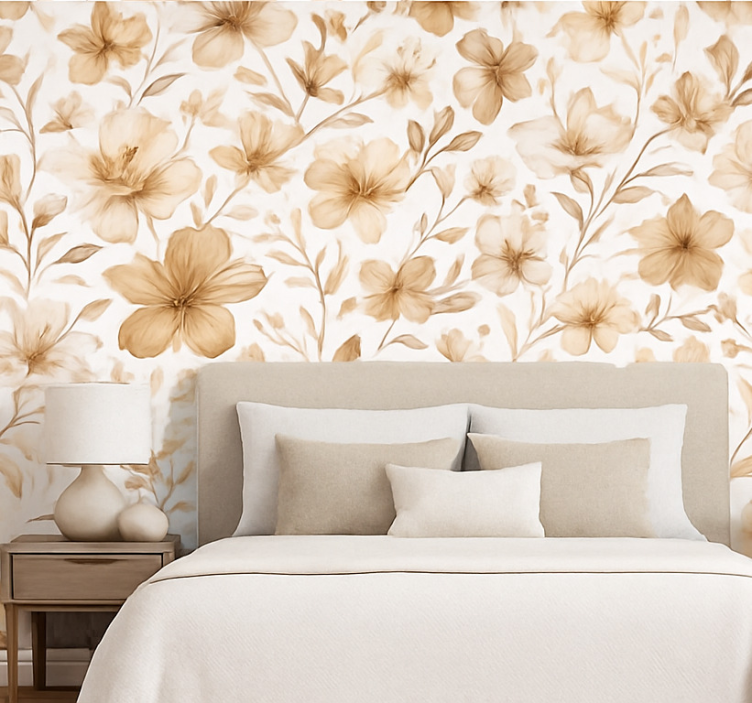 Papel de parede quarto de casal com design floral realista - TenStickers