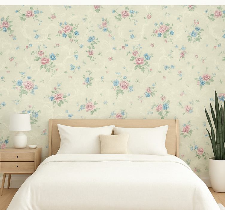 Papel de parede quarto de casal com design floral simples - TenStickers