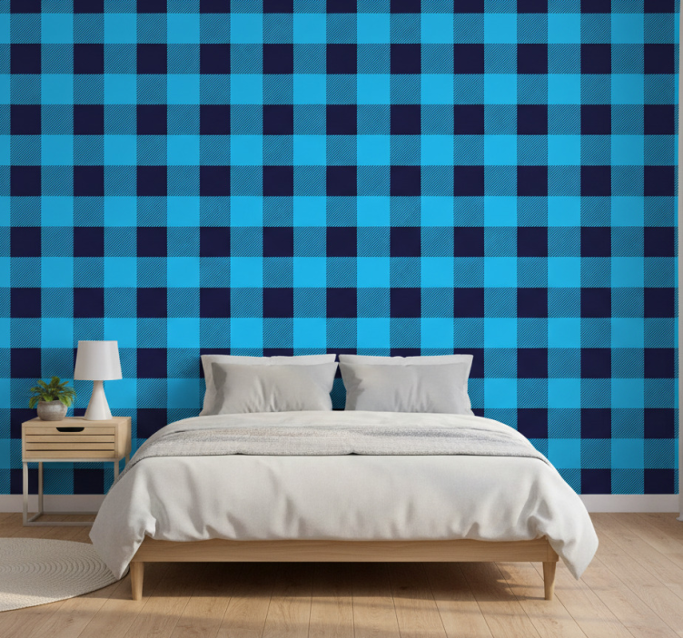 Papel de parede quarto de casal com design quadriculado - TenStickers