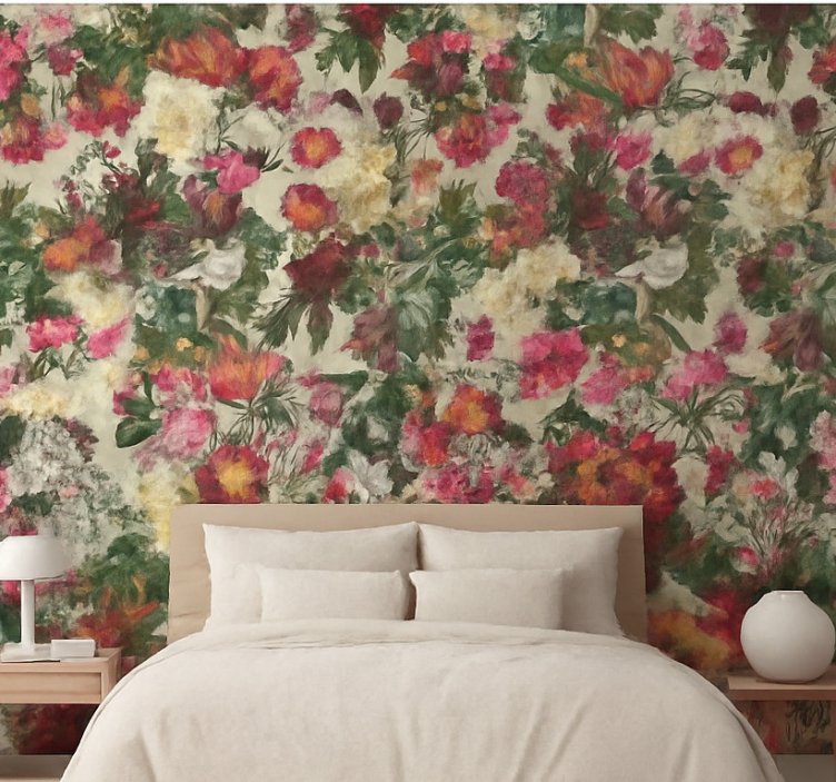 Papel de parede quarto de casal com flores vintage - TenStickers