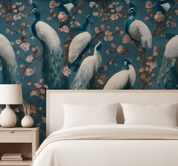 Papel de parede quarto de casal com lindos pavões - TenStickers