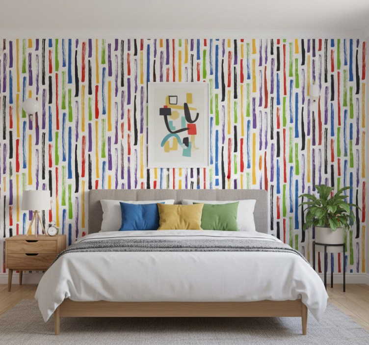 Papel de parede quarto de casal com padrão colorido - TenStickers