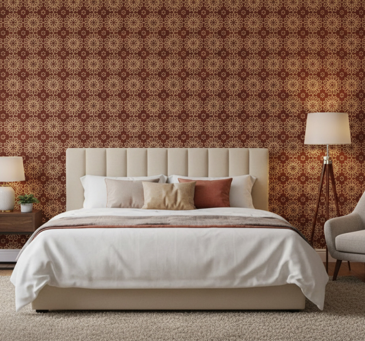 Papel de parede quarto de casal com padrão geométrico - TenStickers