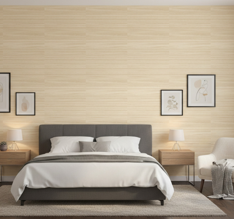 Papel de parede quarto de casal com padrões sutis de madeira - TenStickers