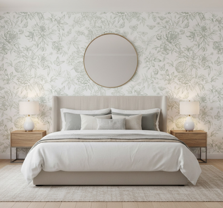 Papel de parede quarto de casal com peônias em flor - TenStickers
