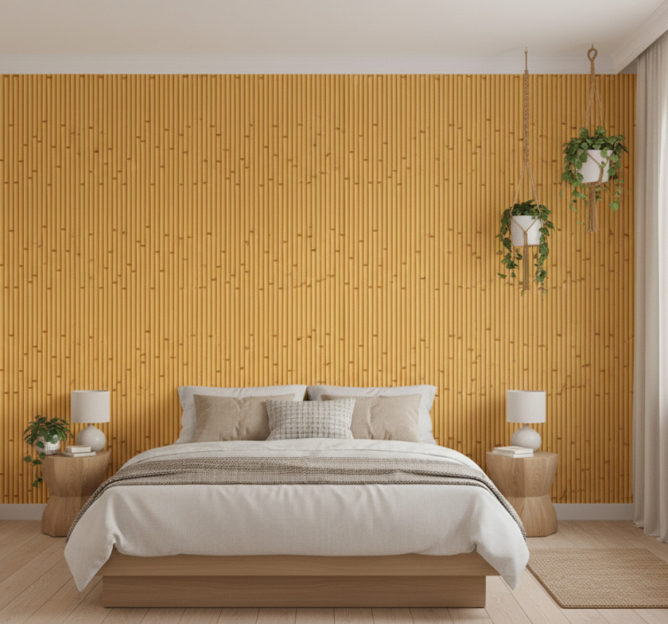Papel de parede quarto de casal efeito bambu japandi - TenStickers