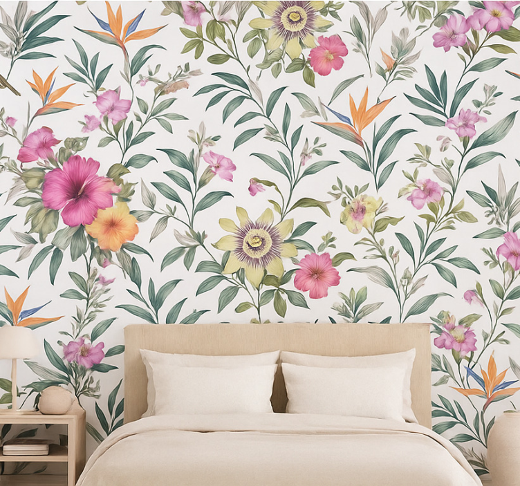 Papel de parede quarto de casal em design floral azul - TenStickers