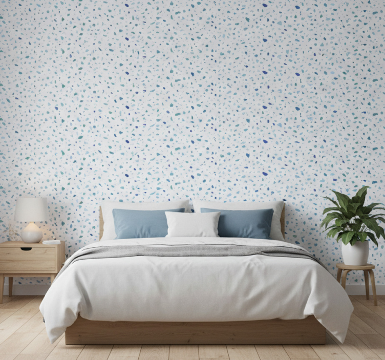 Papel de parede quarto de casal em tons de azul terrazzo - TenStickers