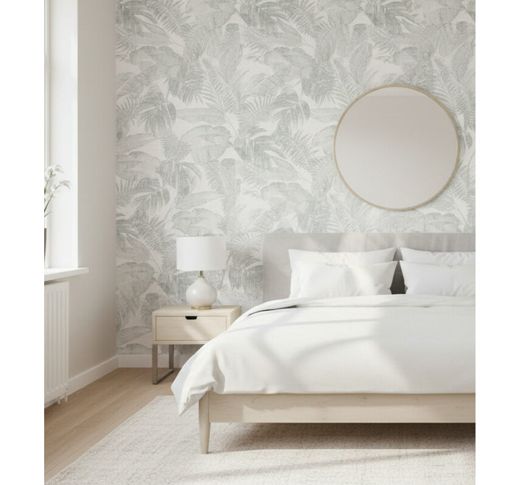 Papel de parede quarto de casal esboço de palma prata - TenStickers