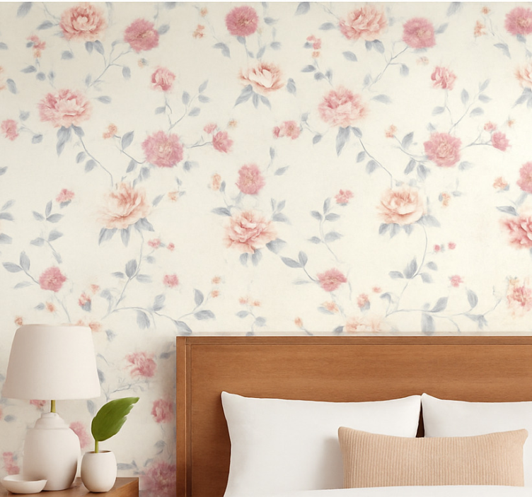 Papel de parede quarto de casal estampa floral têxtil - TenStickers