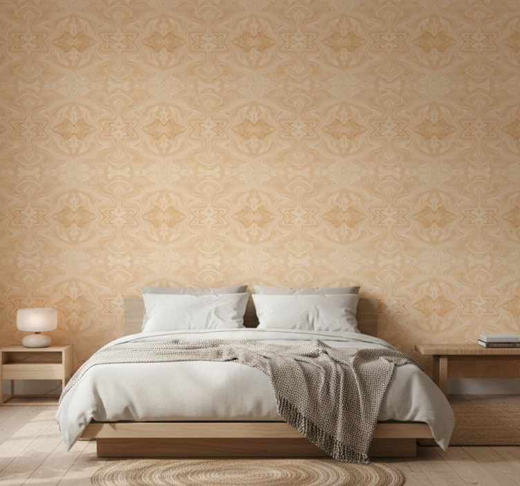 Papel de parede quarto de casal estilo padrão japandi bege - TenStickers