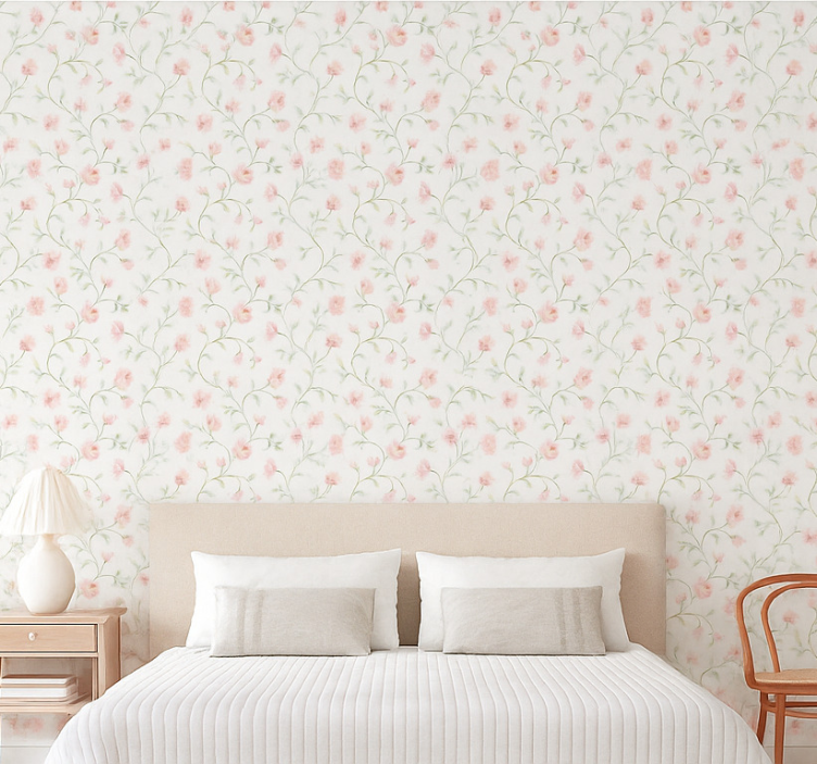 Papel de parede quarto de casal flor botânica rosa - TenStickers