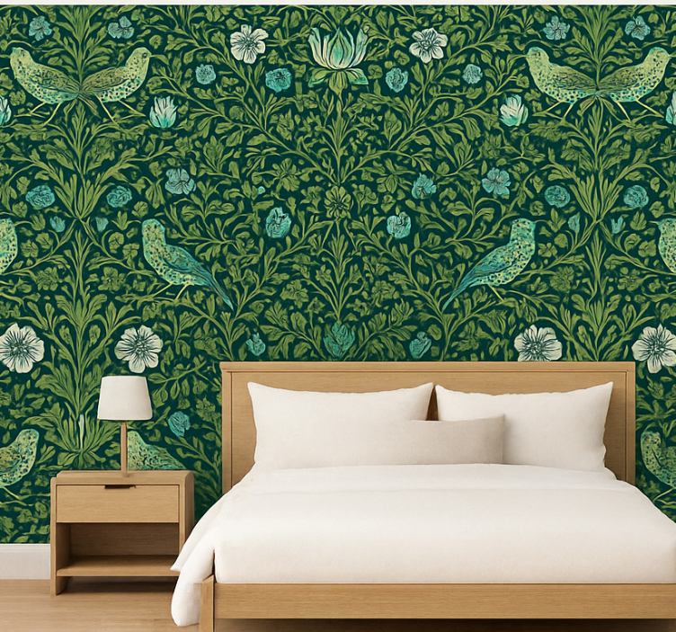 Papel de parede quarto de casal floral e pássaro ornamental - TenStickers