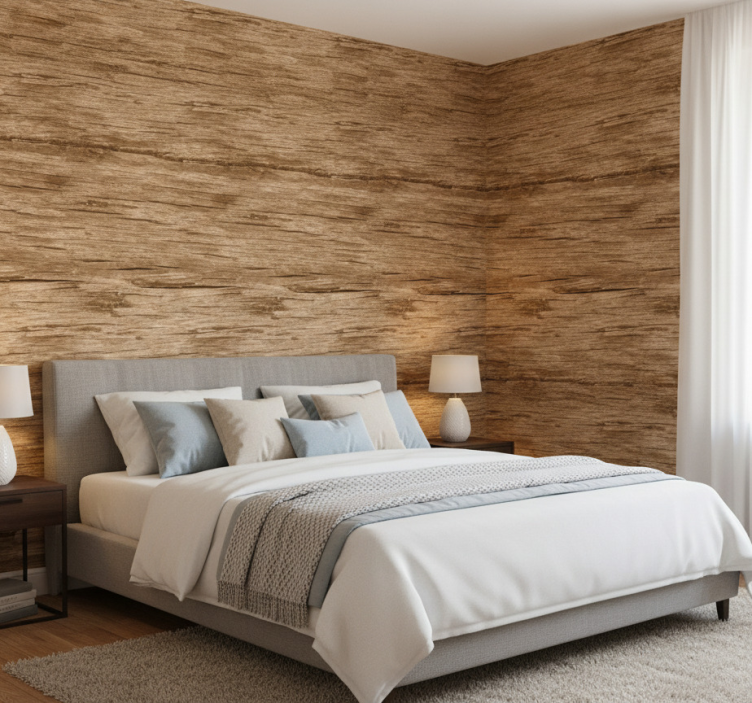 Papel de parede quarto de casal marrom claro listrado - TenStickers