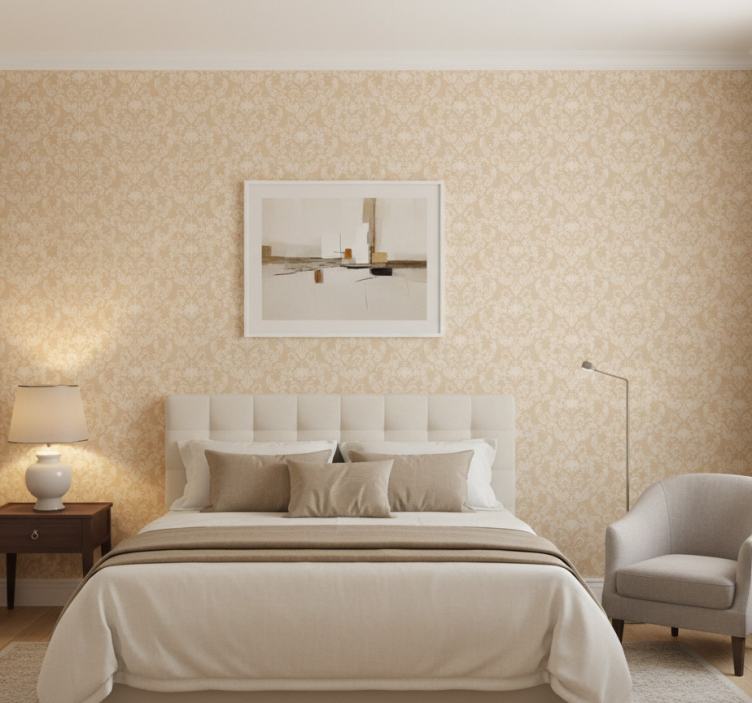 Papel de parede quarto de casal padrão damasco bege - TenStickers