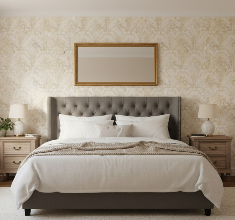 Papel de parede quarto de casal padrão damasco vintage - TenStickers