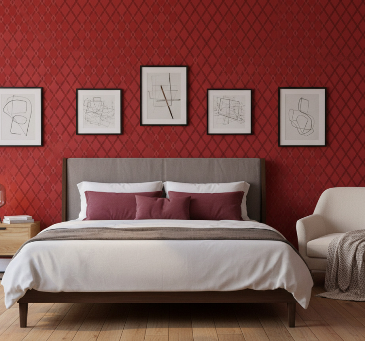 Papel de parede quarto de casal padrão diamante vermelho - TenStickers