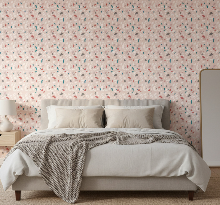 Papel de parede quarto de casal padrão efeito terrazzo - TenStickers
