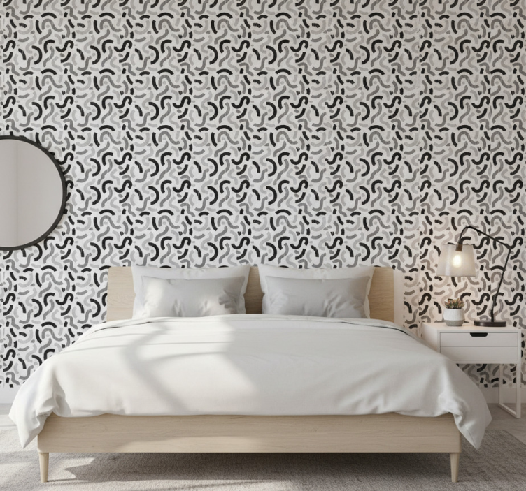 Papel de parede quarto de casal padrão formas preto e branco - TenStickers