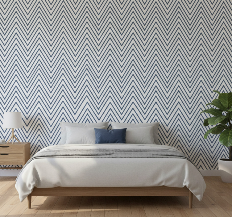 Papel de parede quarto de casal padrão linhas zigzag - TenStickers