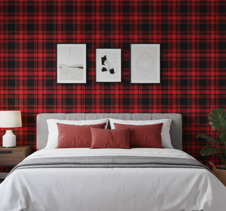 Papel de parede quarto de casal padrão tartan - TenStickers
