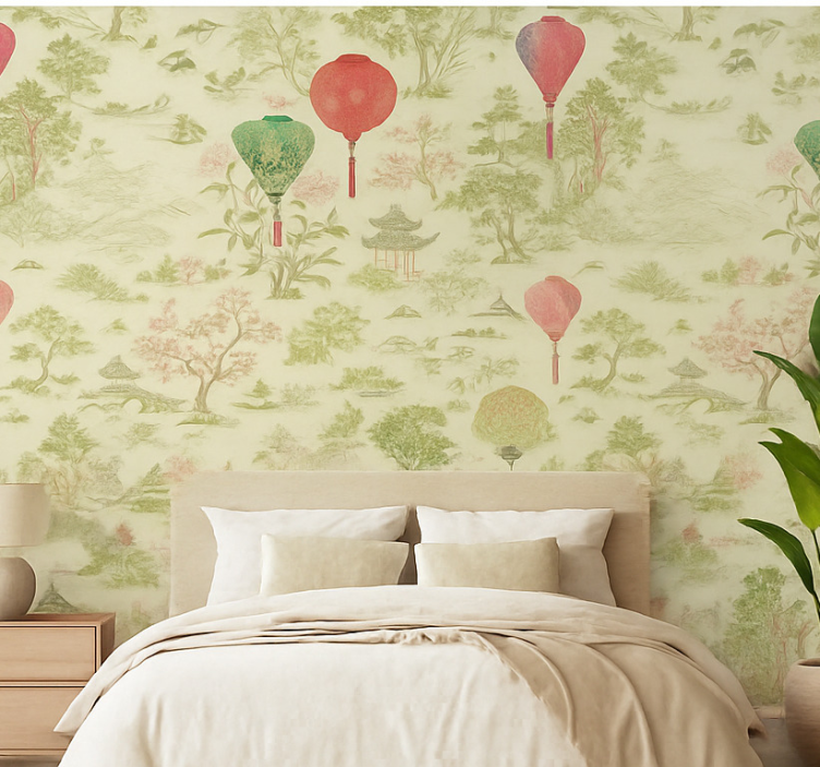 Papel de parede quarto de casal paisagem oriental - TenStickers