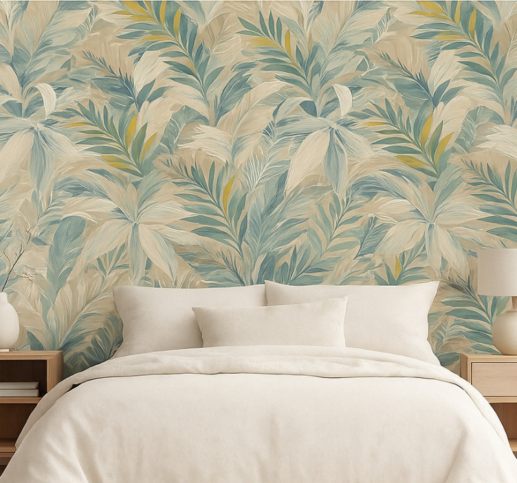Papel de parede quarto de casal palmeira tropical abstrata - TenStickers