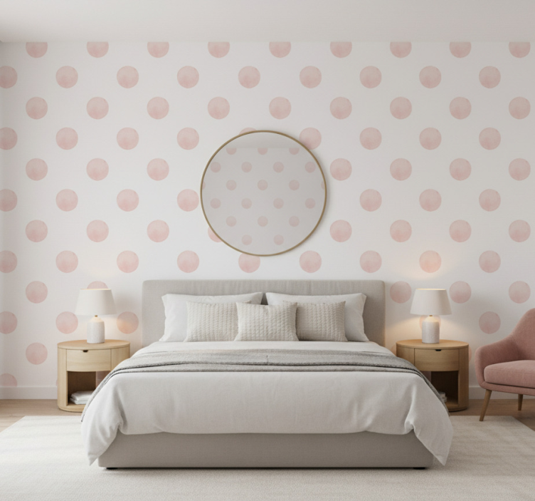 Papel de parede quarto de casal poá aquarela blush - TenStickers
