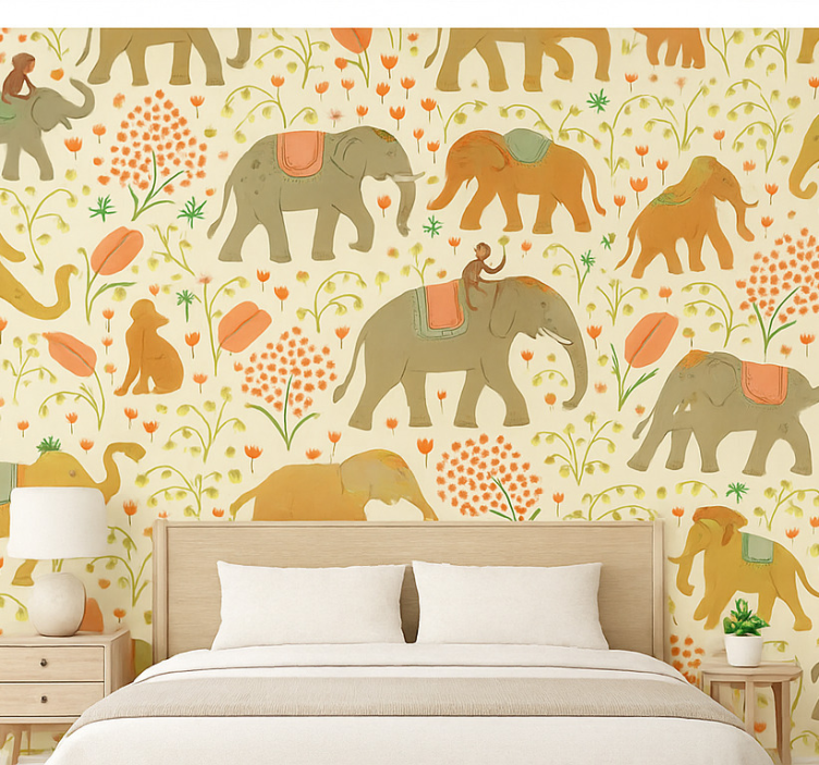 Papel de parede quarto de casal safari do elefante indiano - TenStickers
