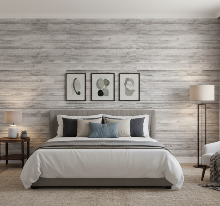 Papel de parede quarto de casal tábuas cinzas - TenStickers