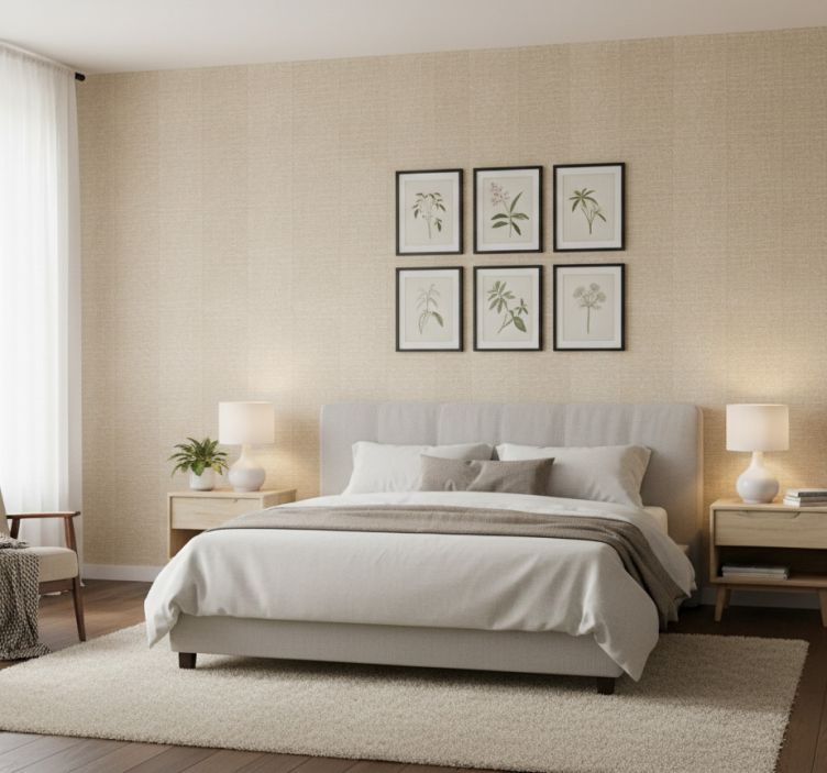 Papel de parede quarto de casal tecido bege monocolorido - TenStickers