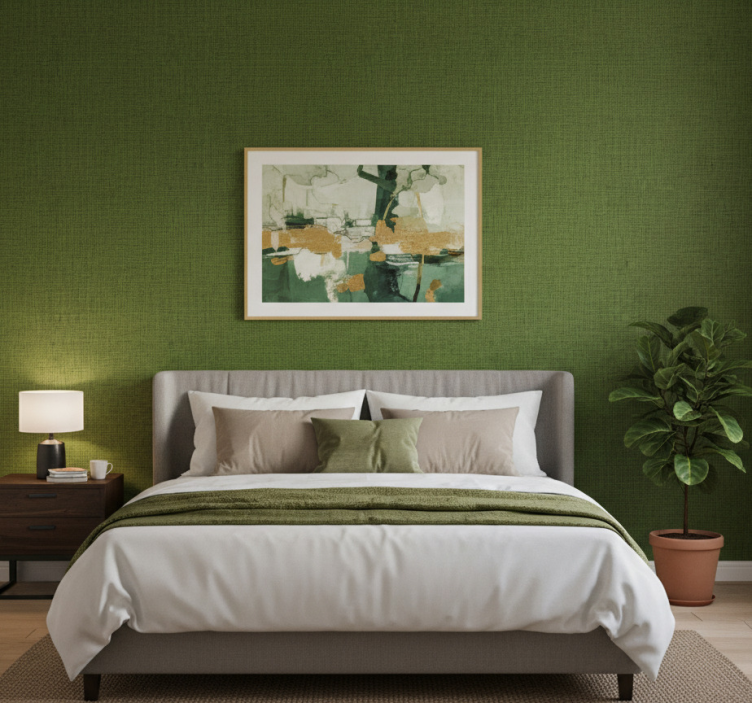 Papel de parede quarto de casal textura de tecido verde - TenStickers